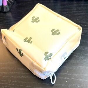 Cream Cactus Print Cosmetic Bag